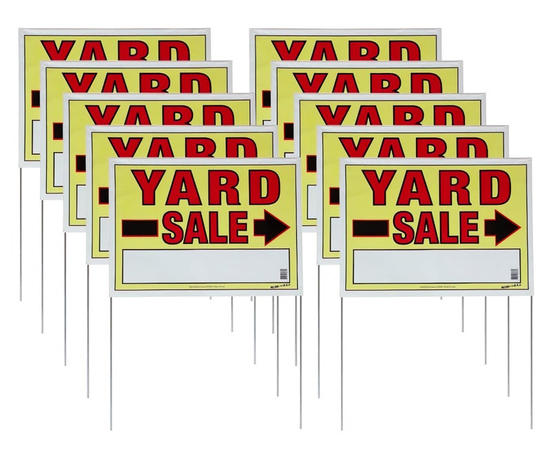 Sunburst Systems 3930 Assembled Yard Sale Signs with included U-Stake 10 Count, 32" H x 22" W, Yellow and Red - Image 1